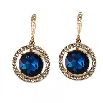 Faria Blue Round Pave Crystal Earrings